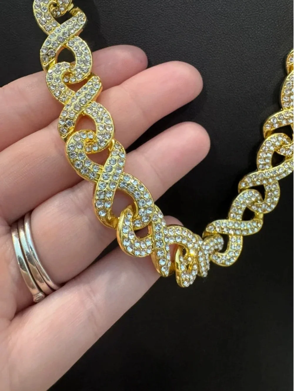 22” gold tone infinity chain, iced out